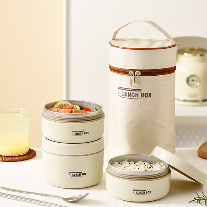 Insulated stainless steel lunch container set with a leak-proof design, perfect for school or work
