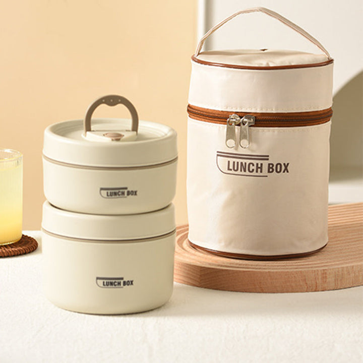 Insulated stainless steel food container set with a non-slip base, designed for stability and durability