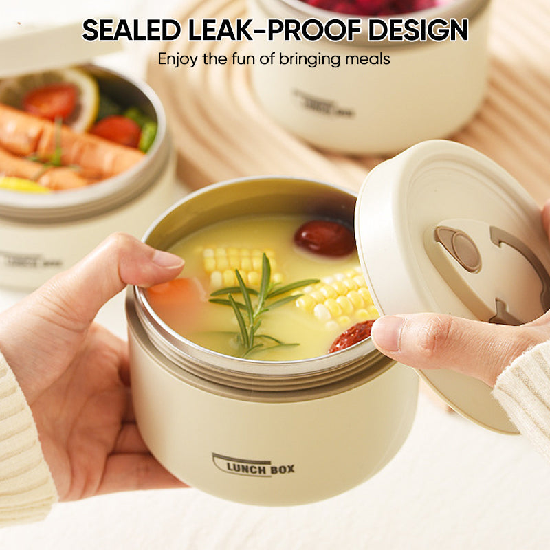 Durable stainless steel lunch container set, ideal for keeping meals hot or cold during travel