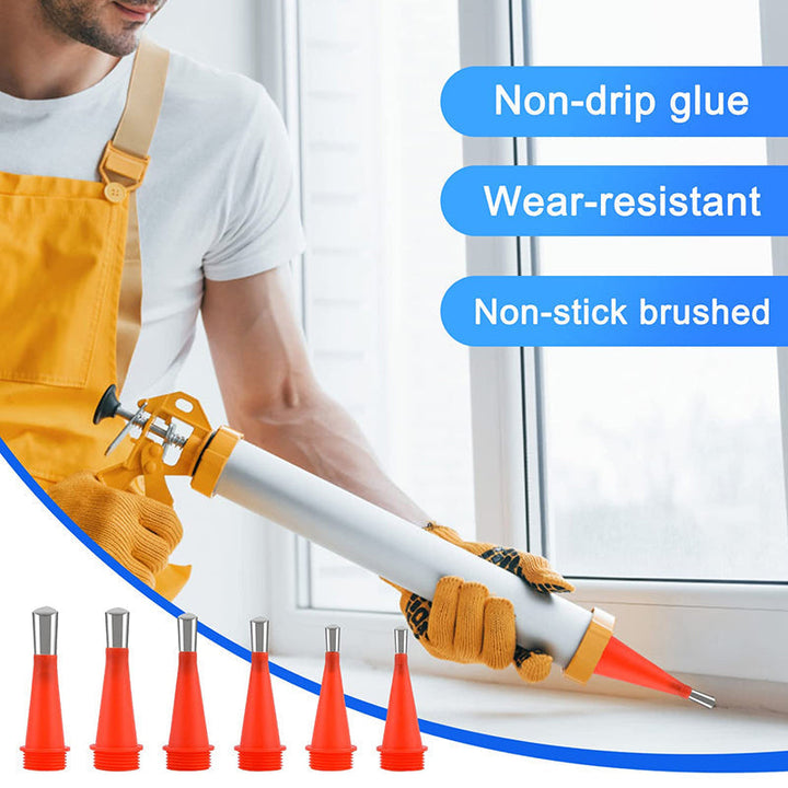Durable integrated caulking nozzle kit for seamless silicone and general sealant application.