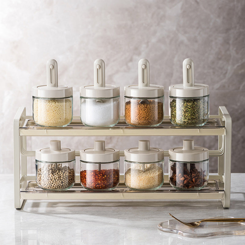 Smart kitchen storage: glass seasoning jar with integrated spoon for herbs & spices