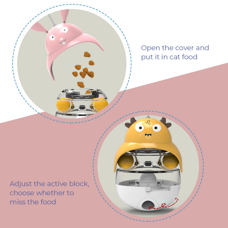 Pet treat dispenser, tumbler design, stimulating natural hunting instincts in cats