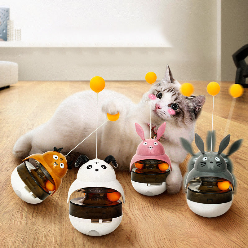 Pet feeder cat toy, interactive tumbler, for engaging play and slow treat release