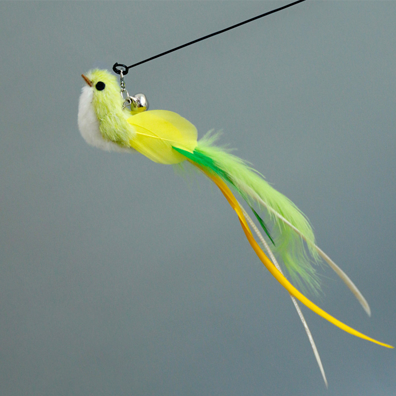 Suction cup interactive cat wand toy with a vibrant feathered bird, ideal for active felines.