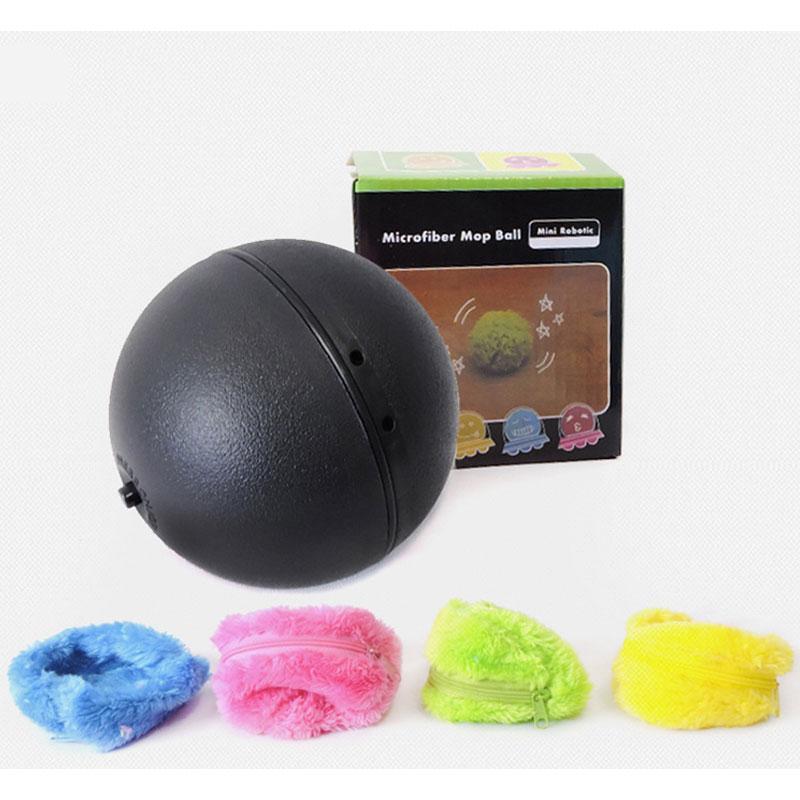 Close-up of a blue plush-covered interactive electric rolling ball, a stimulating pet plaything.