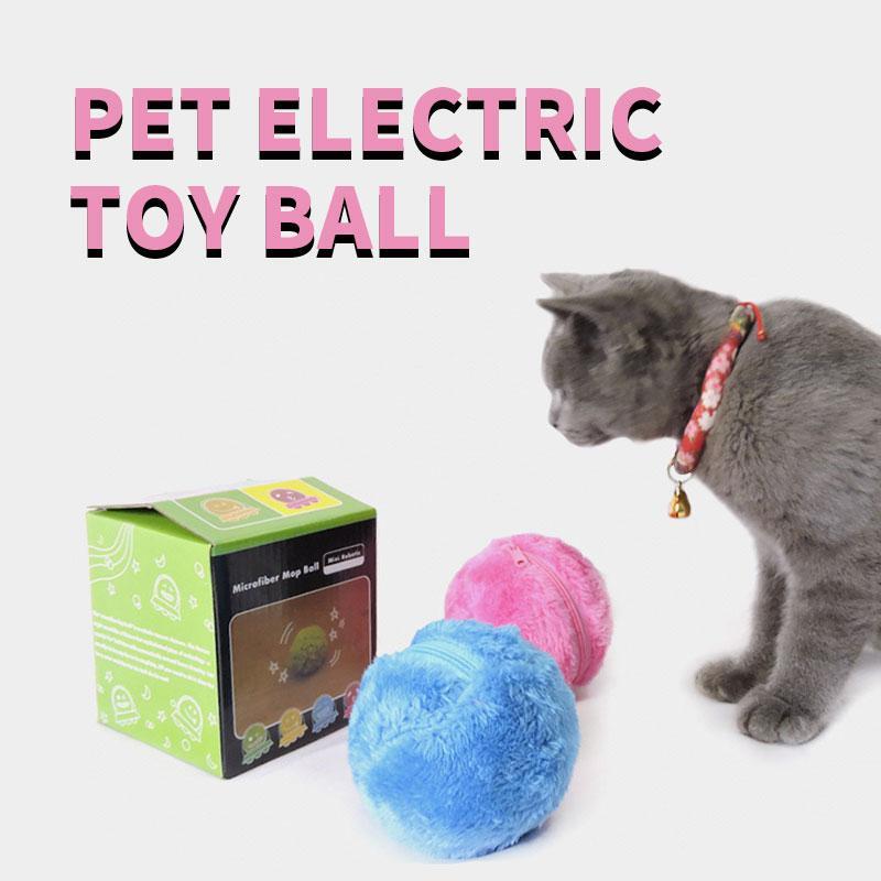 Pet enriching electric rolling ball with a fluffy brown plush cover, suitable for both cats and dogs.