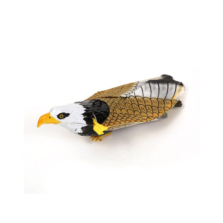 Interactive flying toy demonstration: bird soaring indoors, engaging pet toy for cats & kids