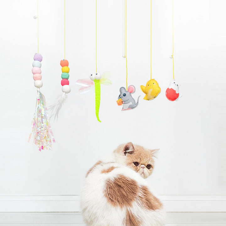 Packaged interactive hanging cat toy, ready for shipment as a pet supply for feline entertainment