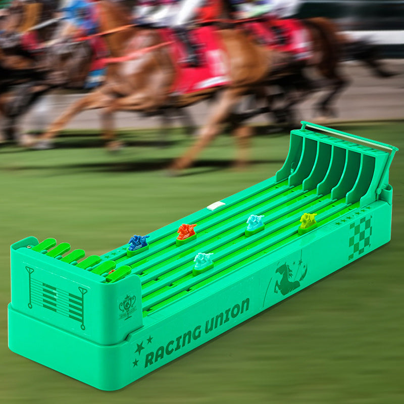 Family playing the Horse Racing Board Game, laughing and enjoying the interactive fun