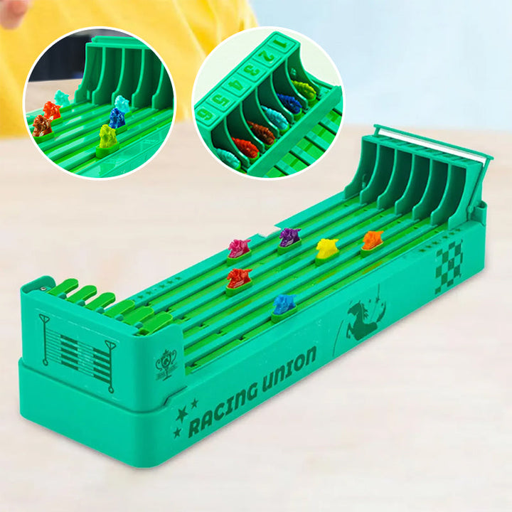 Child rolling dice for the Horse Racing Board Game, illustrating an interactive moment
