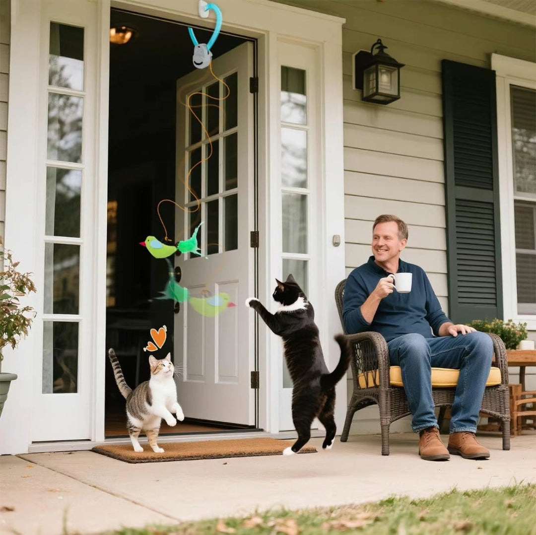 Feline enrichment bird toy, motion-activated for engaging play & healthy exercise in cats of all ages.