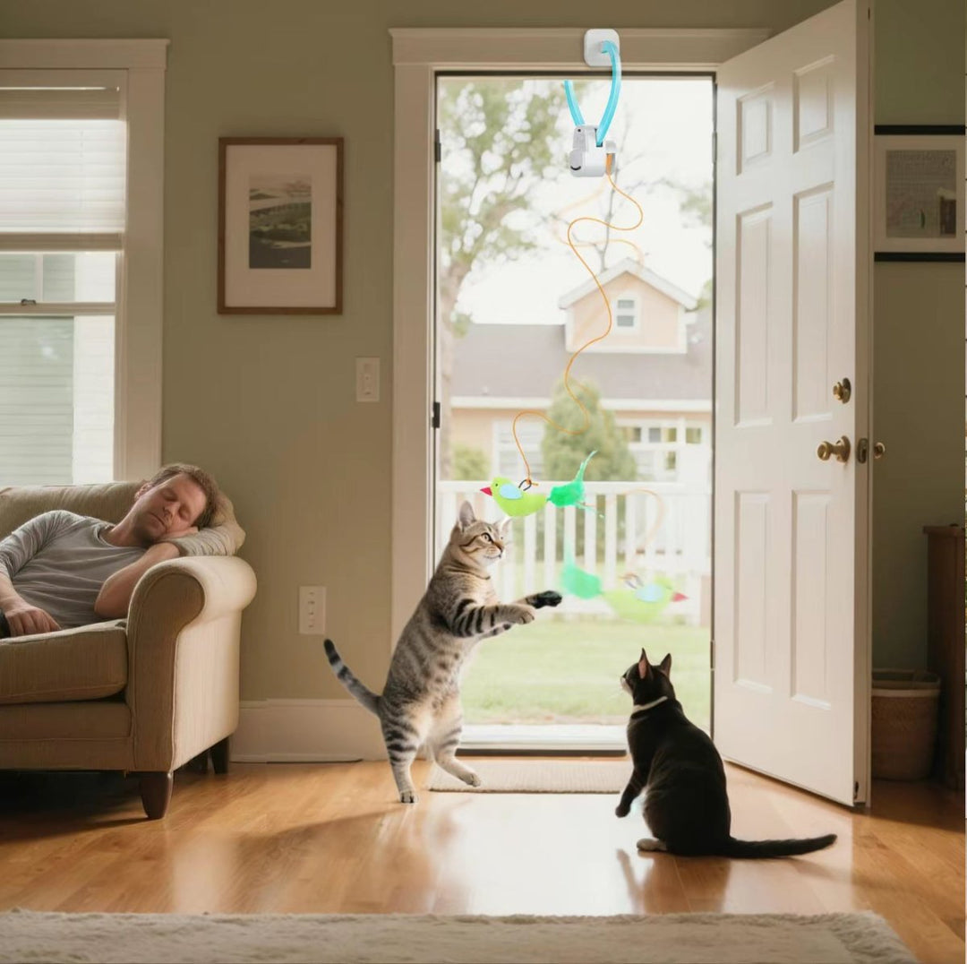 Cat exercise toy: motion-activated bird with feather details, perfect for kittens & adult cats' play.