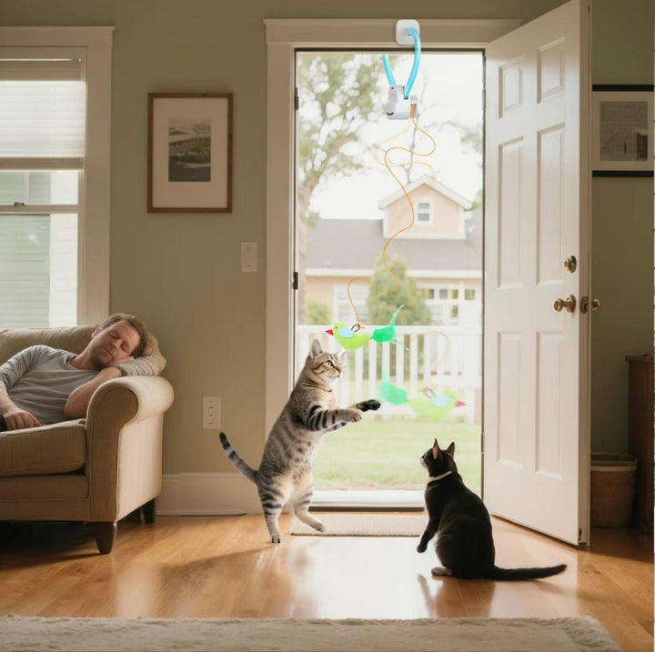 Cat exercise toy: motion-activated bird with feather details, perfect for kittens & adult cats' play.