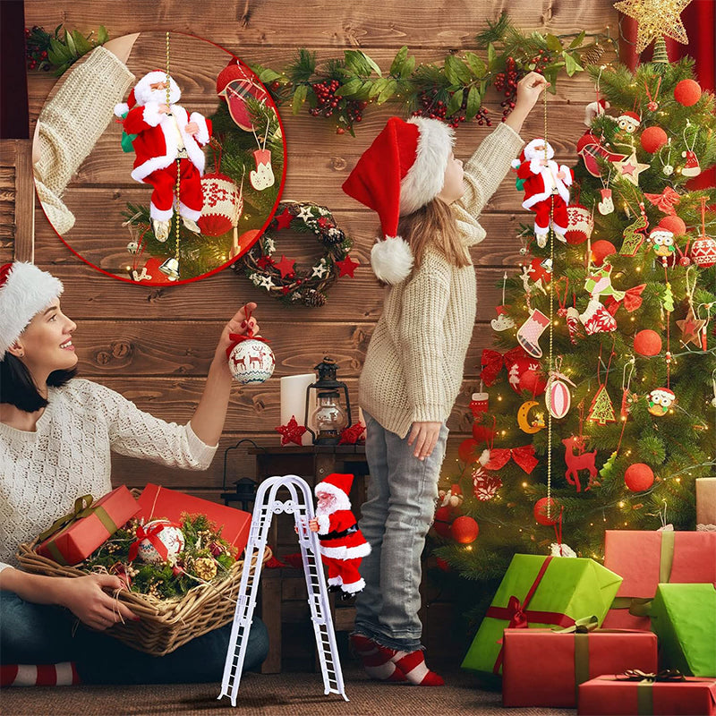 Decorate with a climbing musical Santa, a charming electric holiday toy