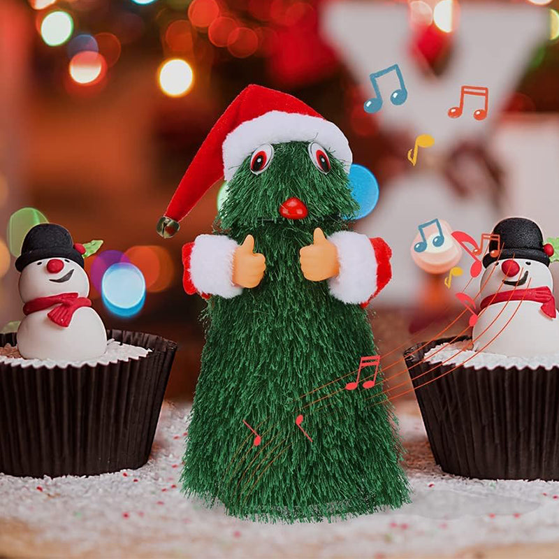 Close-up of Santa's face, happy expression, musical climbing Christmas decor toy