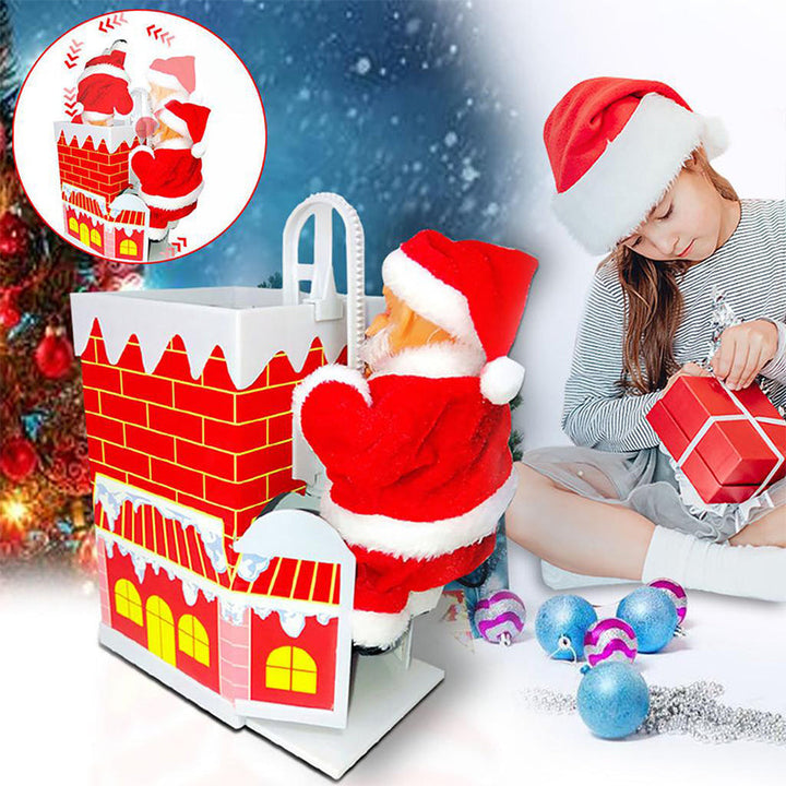 Santa Claus climbing a ladder, musical Christmas plush decor, unique holiday gift