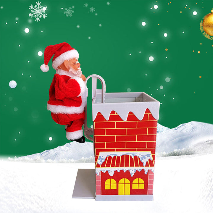 Musical Santa climbing on a rope ladder, animated Christmas decor, electric toy