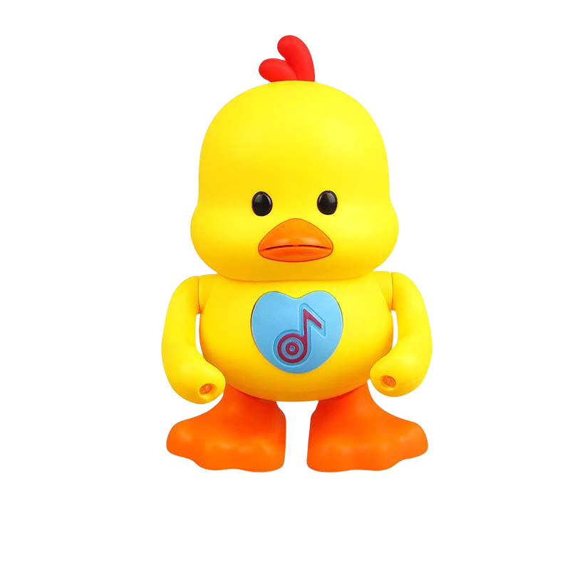 Top-down view of the musical dancing duck toy, displaying its cheerful design and lights.