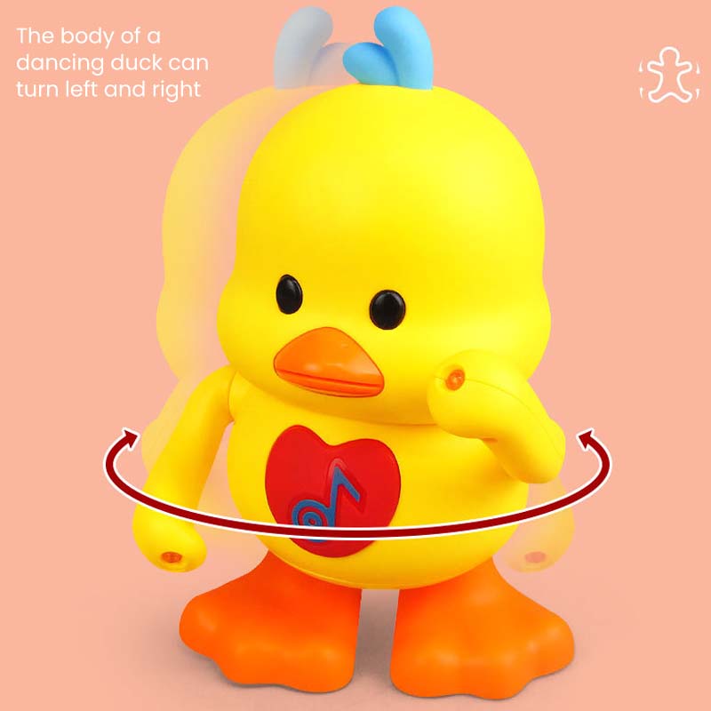 Side view of the musical duck toy showcasing its dynamic dancing motion.