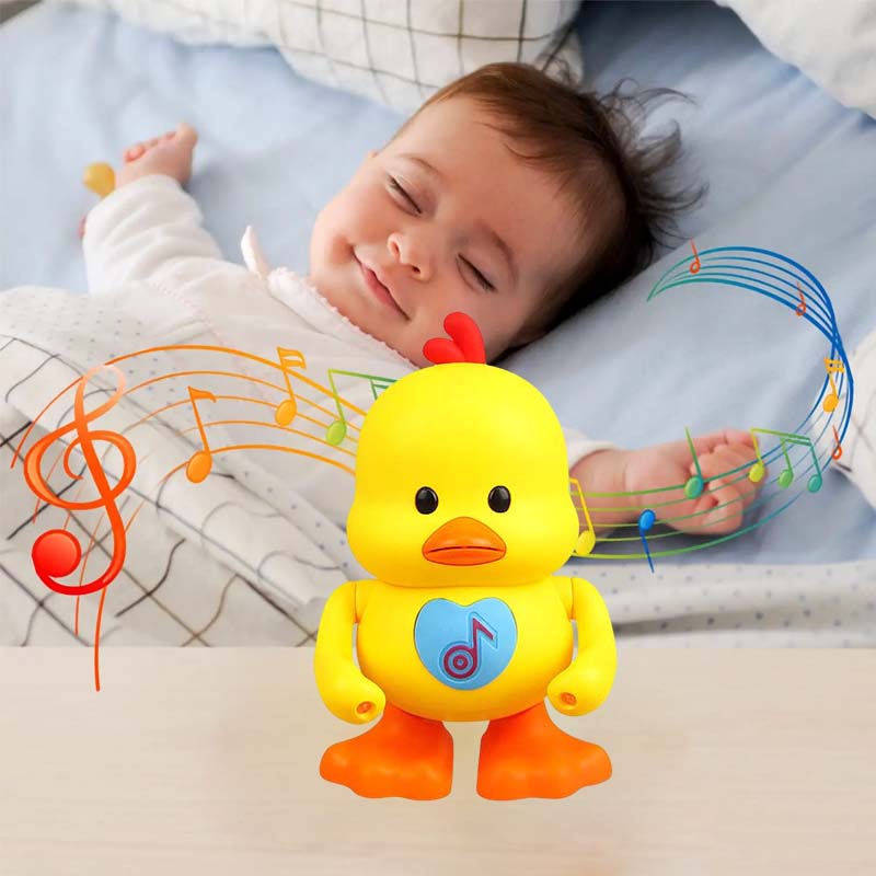 Packaging of the dancing duck toy with lights, an ideal children's gift.
