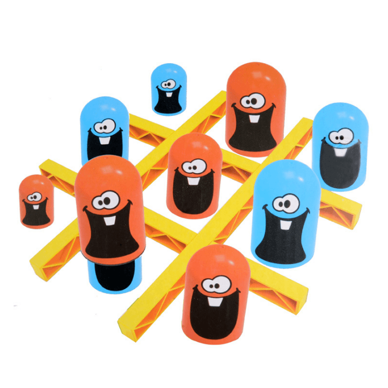 Interactive Tic-Tac-Toe board game for family fun, showing game pieces on a wooden board