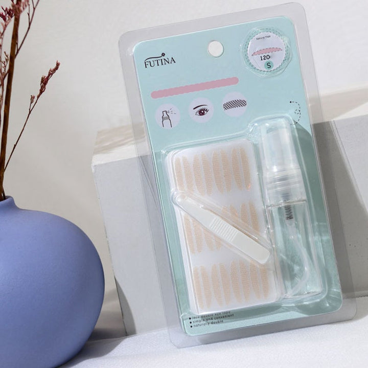 Invisible eyelid lifting tapes shown with an instruction guide, easy to use eye lift solution.