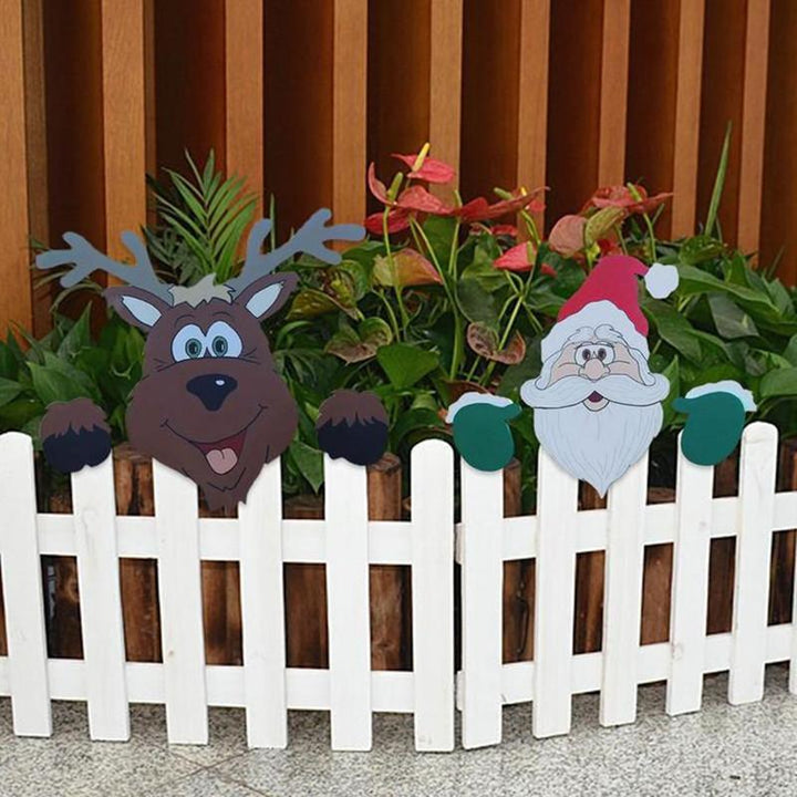 Jolly Santa Claus fence peeker decoration, outdoor Christmas holiday decor for garden