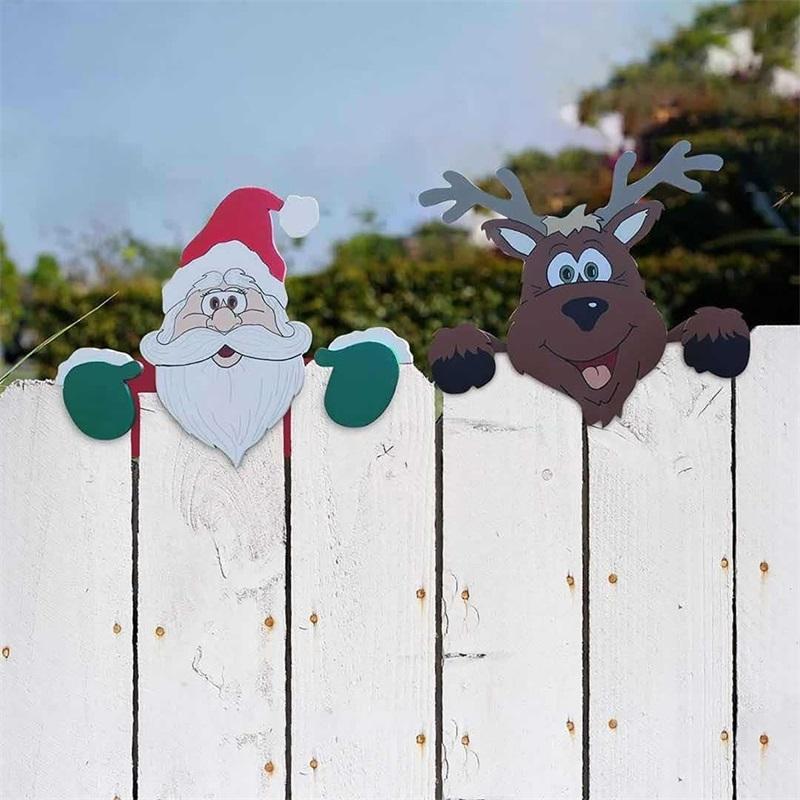 Cute elk character outdoor fence decoration, holiday garden art for Christmas