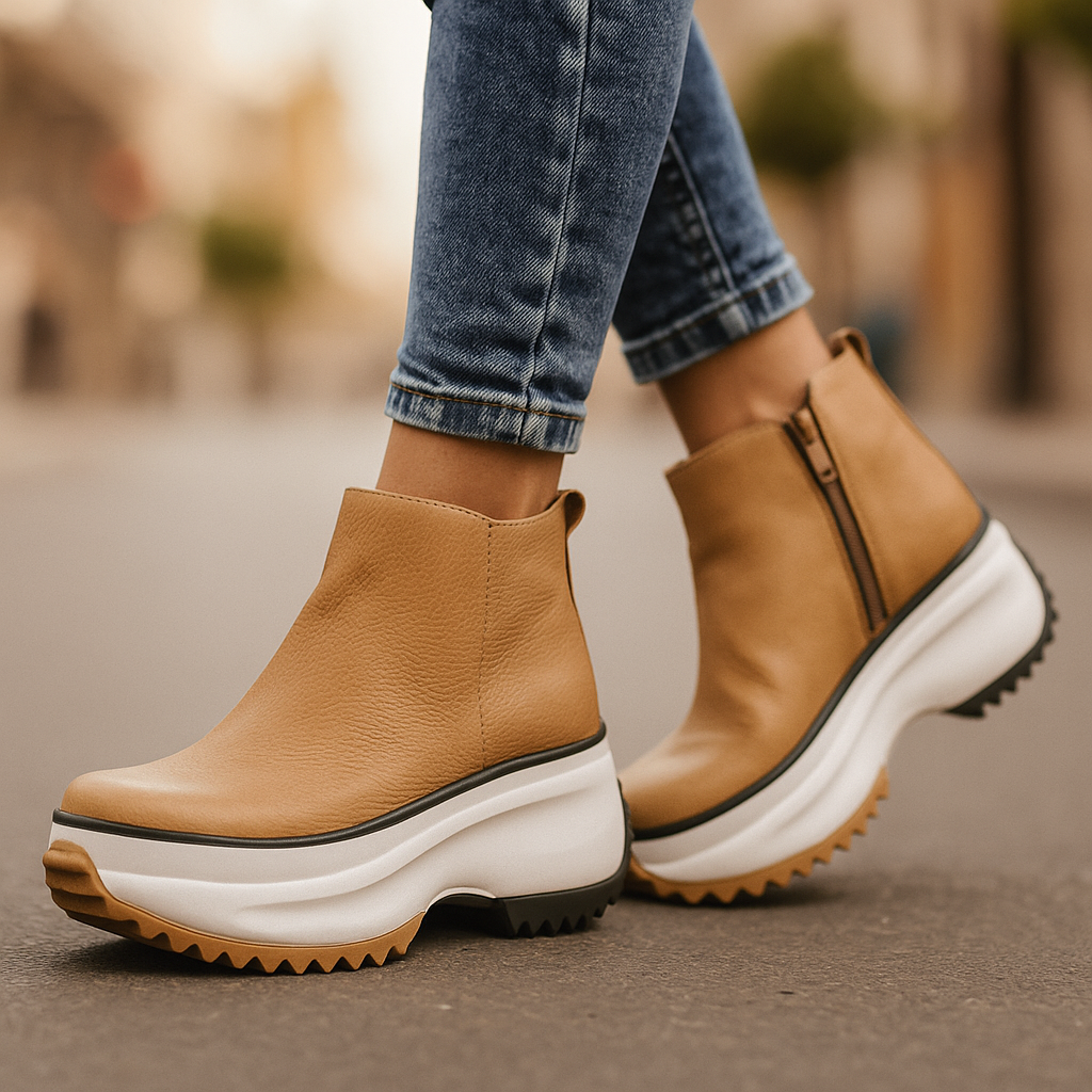 Brown textured platform shoes for women, providing superior comfort and orthopedic benefits.