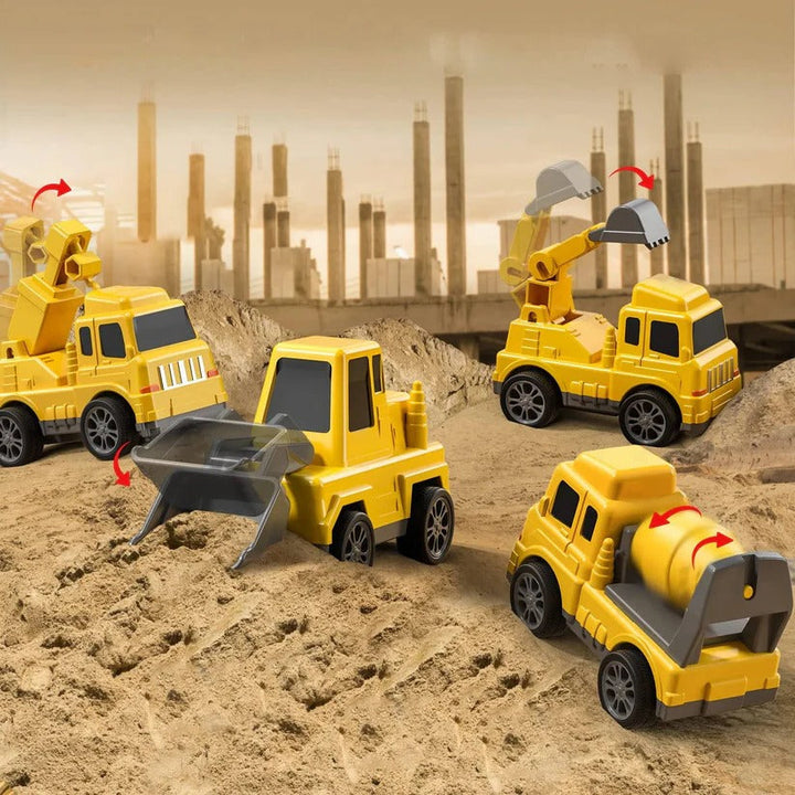 Educational construction truck toy set for toddlers, promoting pretend play with carrier truck & mini vehicles.