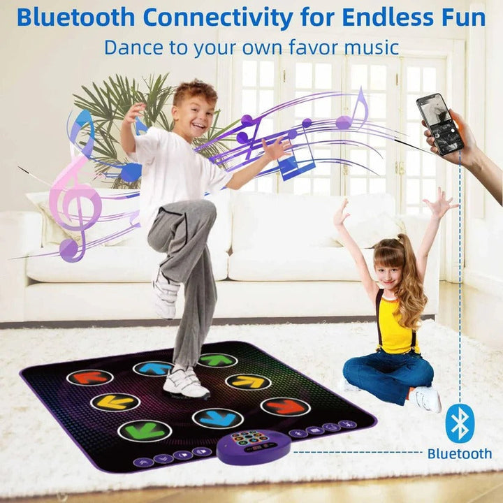 Vibrant light-up kids' Bluetooth dance mat, an electronic music game pad perfect for active indoor fun.