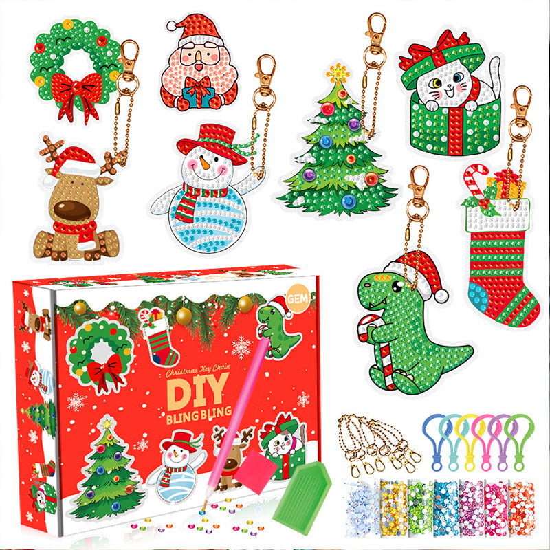 Kids' holiday craft: making custom Christmas diamond painting keychains