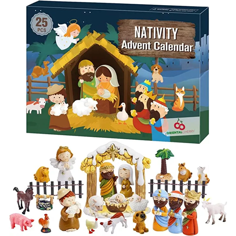 Advent calendar for children showing daily surprises leading up to Christmas Holy Night.