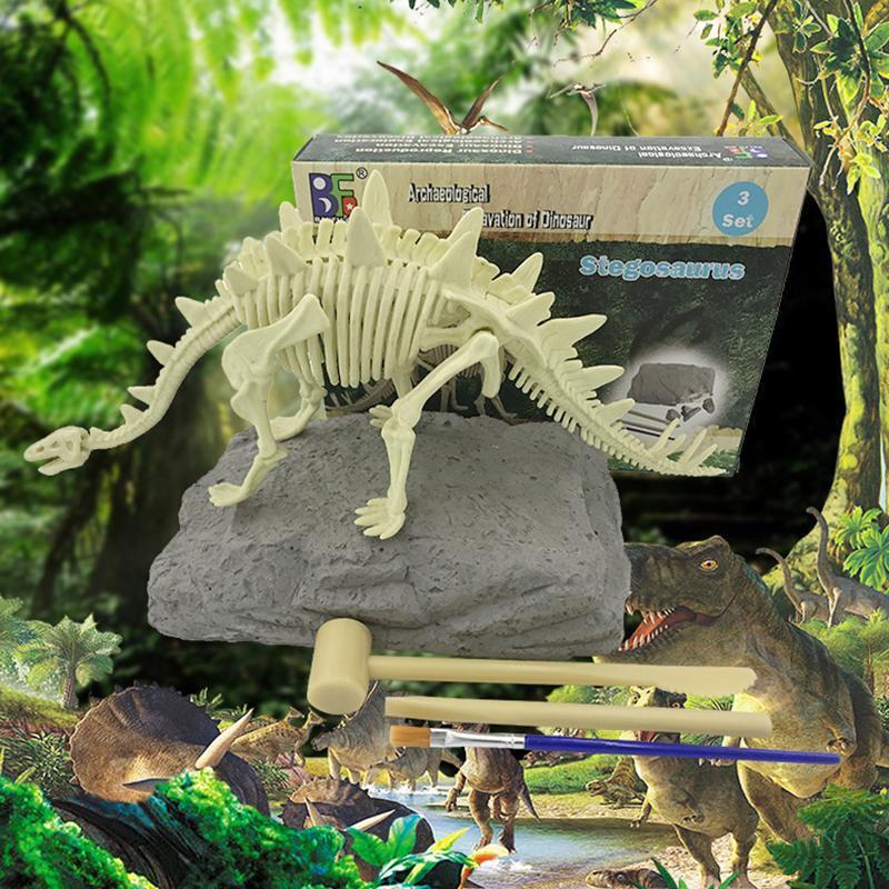 Gift for kids: Complete dinosaur fossil digging kit with bones ready for assembly, enriching play.