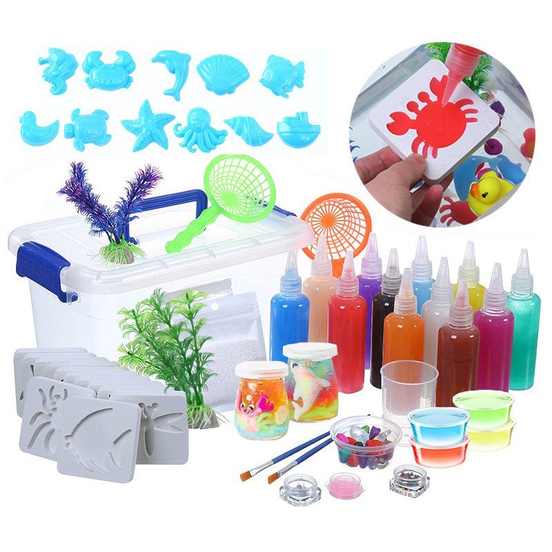 Kids' DIY Aqua Gel Sensory Toy Set with colorful gels, molds, and tools, perfect for creative play