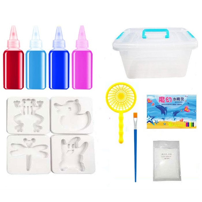 Aqua gel figures in vibrant colors, freshly molded and standing, from a children's creative activity set