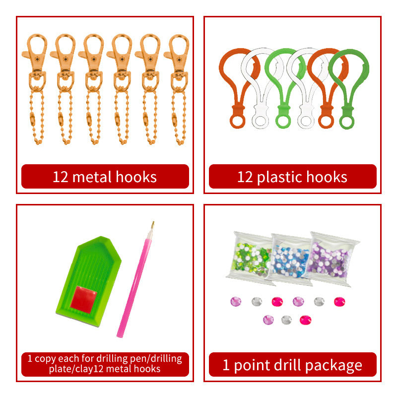 Various holographic sticker designs from a kids' diamond painting kit, ready for mini diamond embellishment
