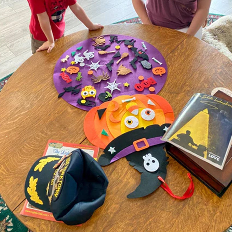 Vibrant DIY felt Halloween decor set for kids, featuring a pumpkin and witch design, great gift