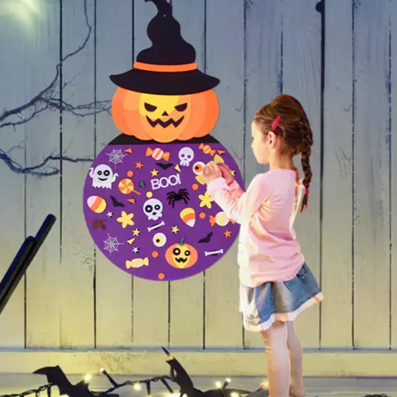 Discounted kids' felt Halloween craft kit including pumpkin, witch hat, and decorative elements