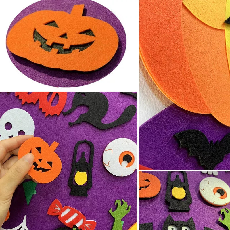 Family-friendly DIY felt Halloween witch and pumpkin craft kit, ideal for creative playtime