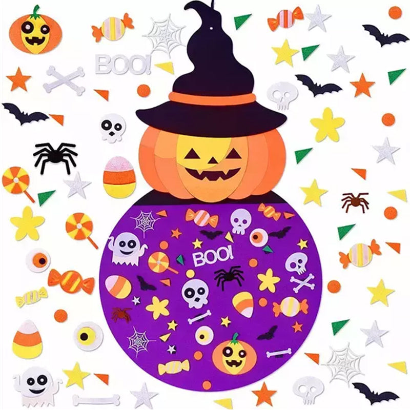 Colorful felt Halloween pumpkin and witch craft set, a fun toy and decor for the spooky season