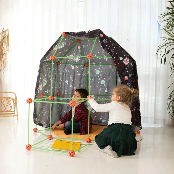 Educational kids' fort construction kit with tent. Boosts STEM skills, creativity, and problem-solving through play.