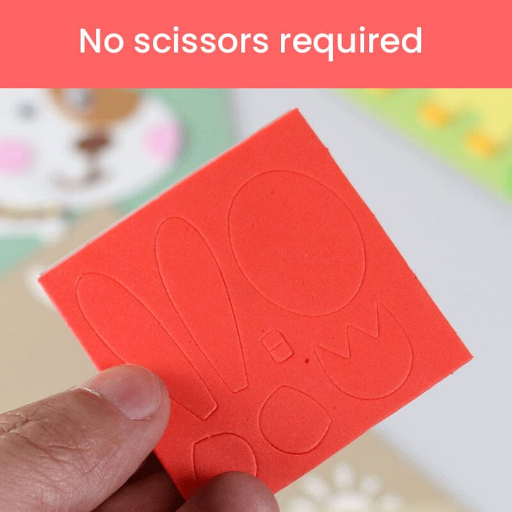 Smiling child engaged in a toddler activity with the EVA foam sticker art kit, a great gift for kids.
