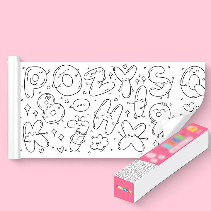 Creative drawing roll for kids, rolled up, depicting various engaging scenes for endless artistic discovery