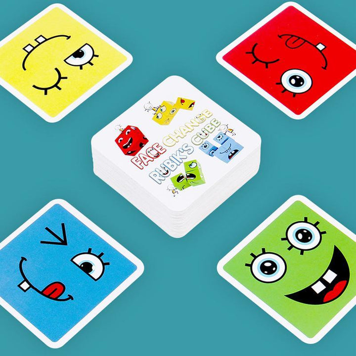 Wooden Kids' Educational Expression Puzzle Cubes with activity cards, an engaging learning game