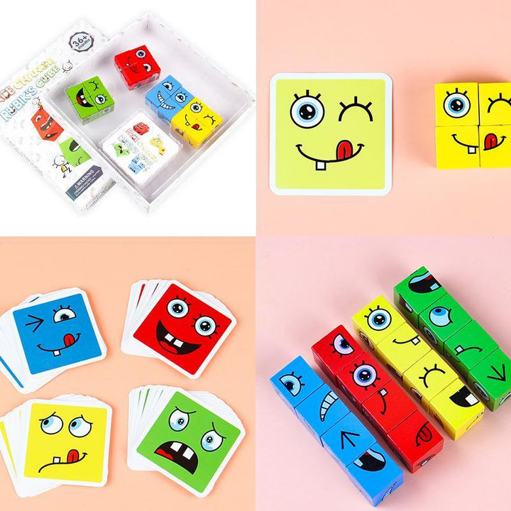 Assembly of Kids' Educational Expression Puzzle Cubes, demonstrating problem-solving skills