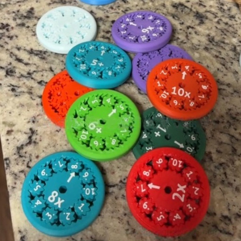 Set of 3 Kids' Math Fidget Spinners in red, yellow, green, for educational games