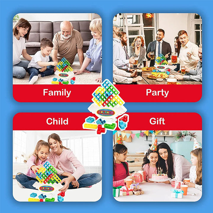 Action shot of the Swing Stack-Up Balance Toy wobbling, adding excitement to the stacking game.
