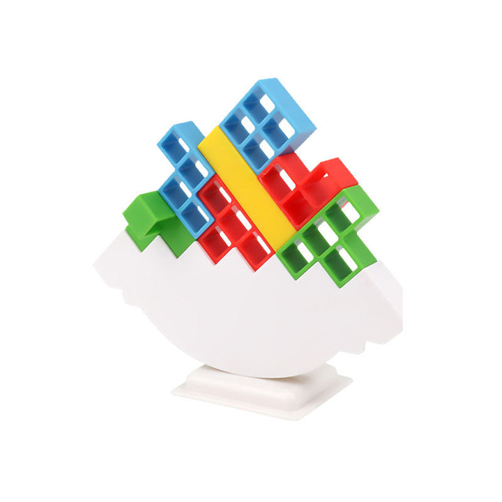 Assorted pieces of the Swing Stack-Up Balance Toy laid out, ready for an engaging stacking challenge.