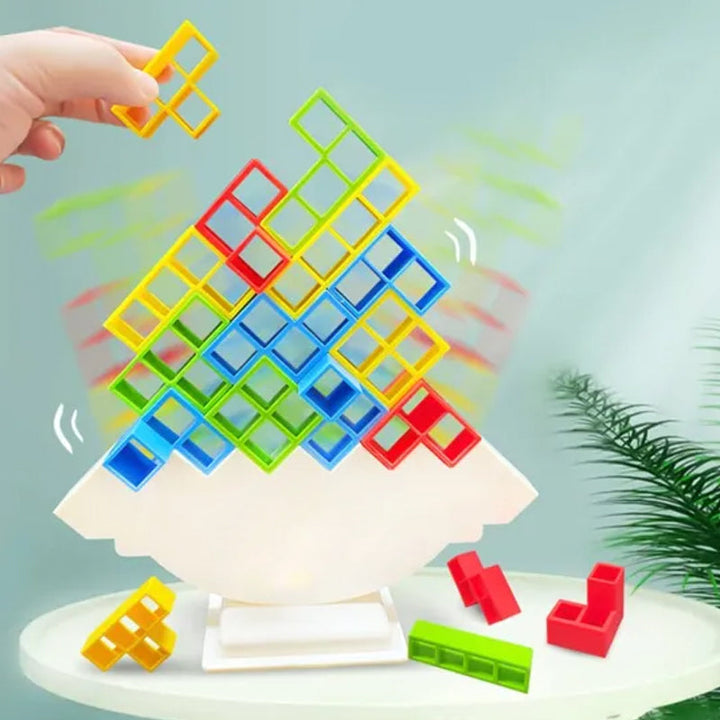 Close-up of the ABS plastic pieces of the Swing Stack-Up Balance Toy, designed for young kids.